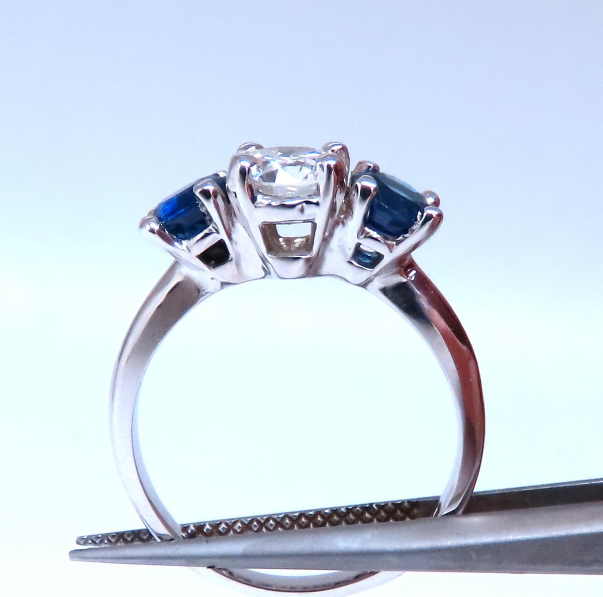 GIA Certified .82ct Natural Diamond Sapphire Three Stone Ring 14kt 54417 *v