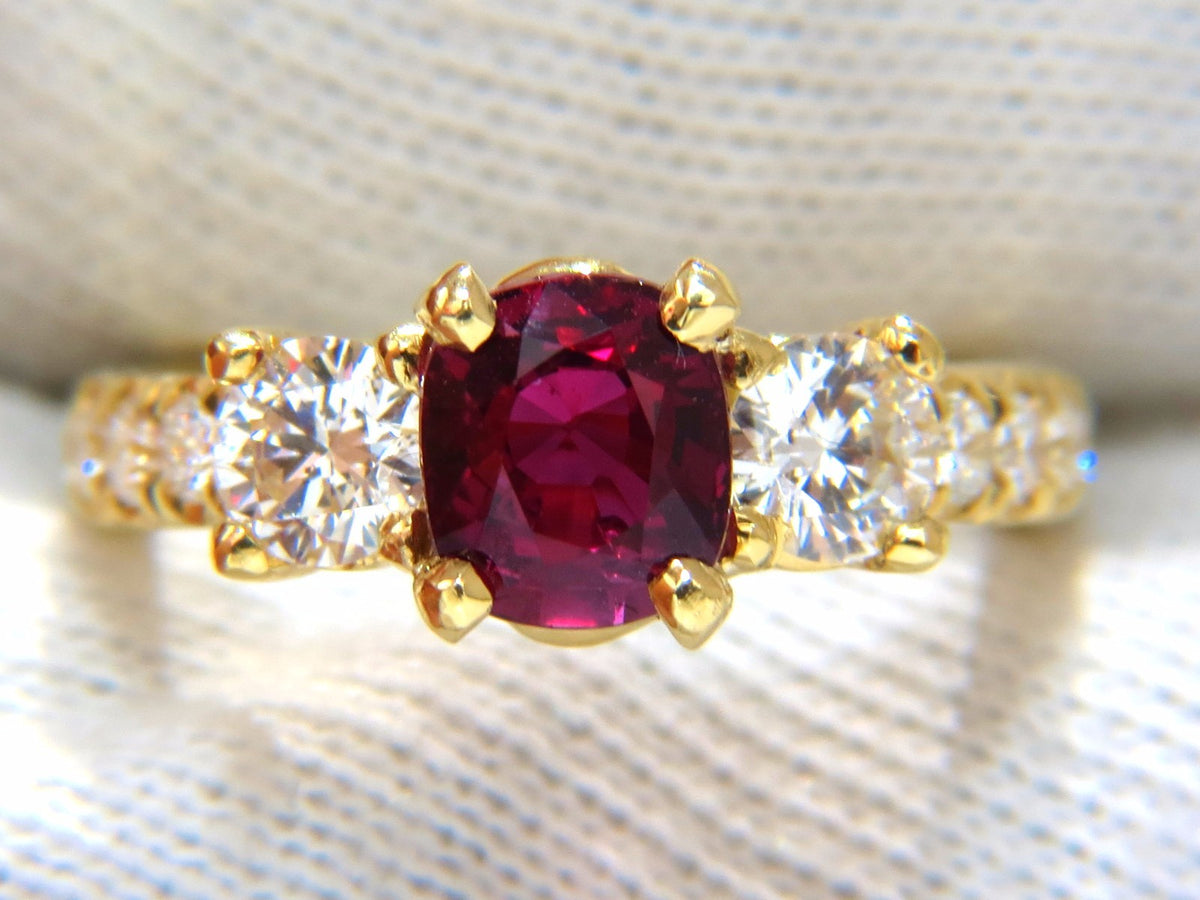 GIA Certified 2.12ct cushion cut vivid red ruby 1.06ct diamonds ring 18kt*v