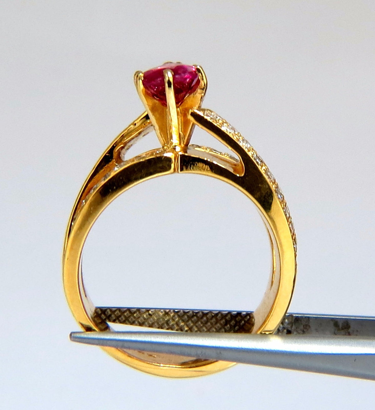 AIGS Certified 2.16ct Natural No Heat Ruby Diamonds ring 14kt SPlit Shank *v