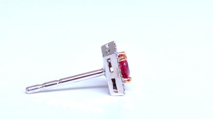 Petite Natural Ruby Diamond Cluster Stud Earrings 14kt Gold 12379 *v