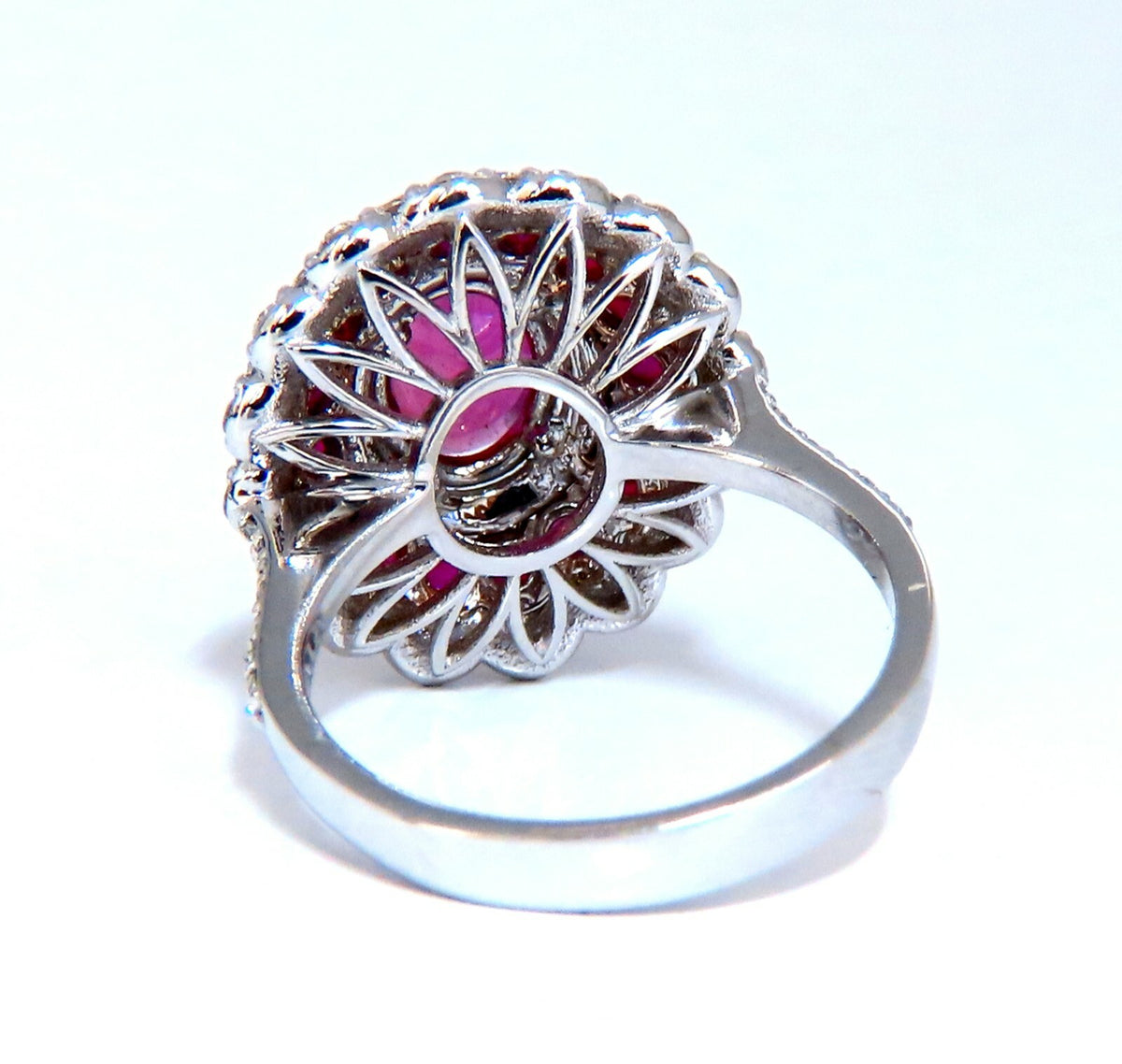 GIA Certified 4.06ct oval cut red No Heat Ruby diamonds Ballerina ring 14kt*V
