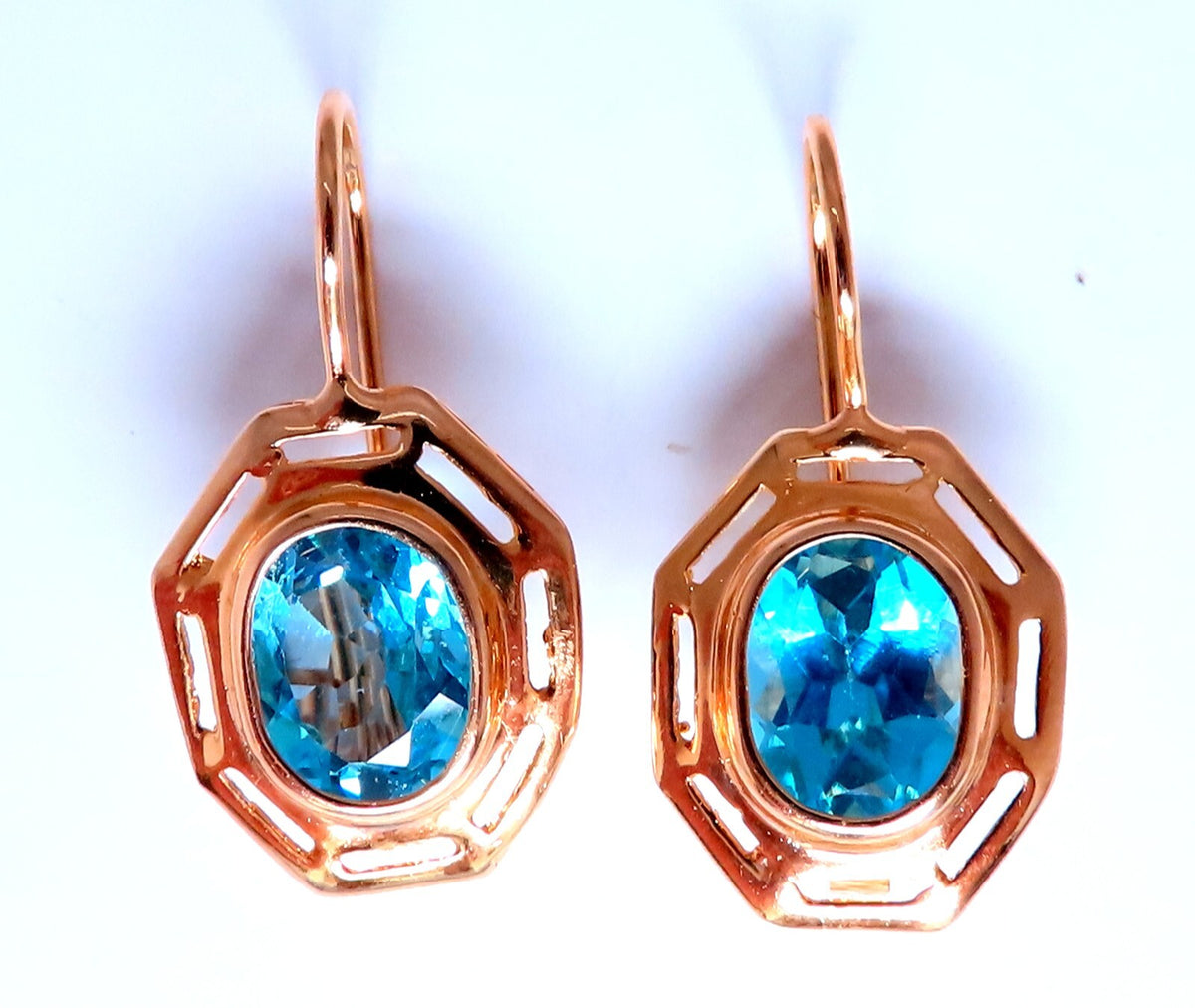 5.00ct Natural Blue Topaz Euro Wire Earrings 14kt Gold *v
