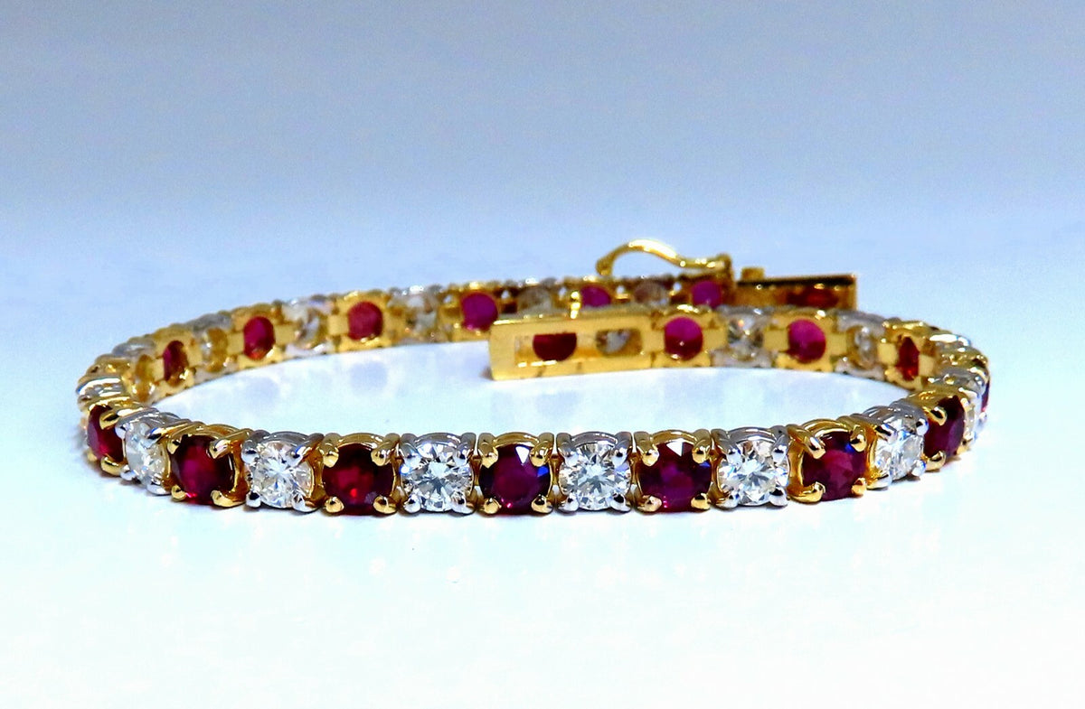 11.83ct Vivid Red Natural Ruby Diamonds Tennis Bracelet 14kt Gold Two Toned *v