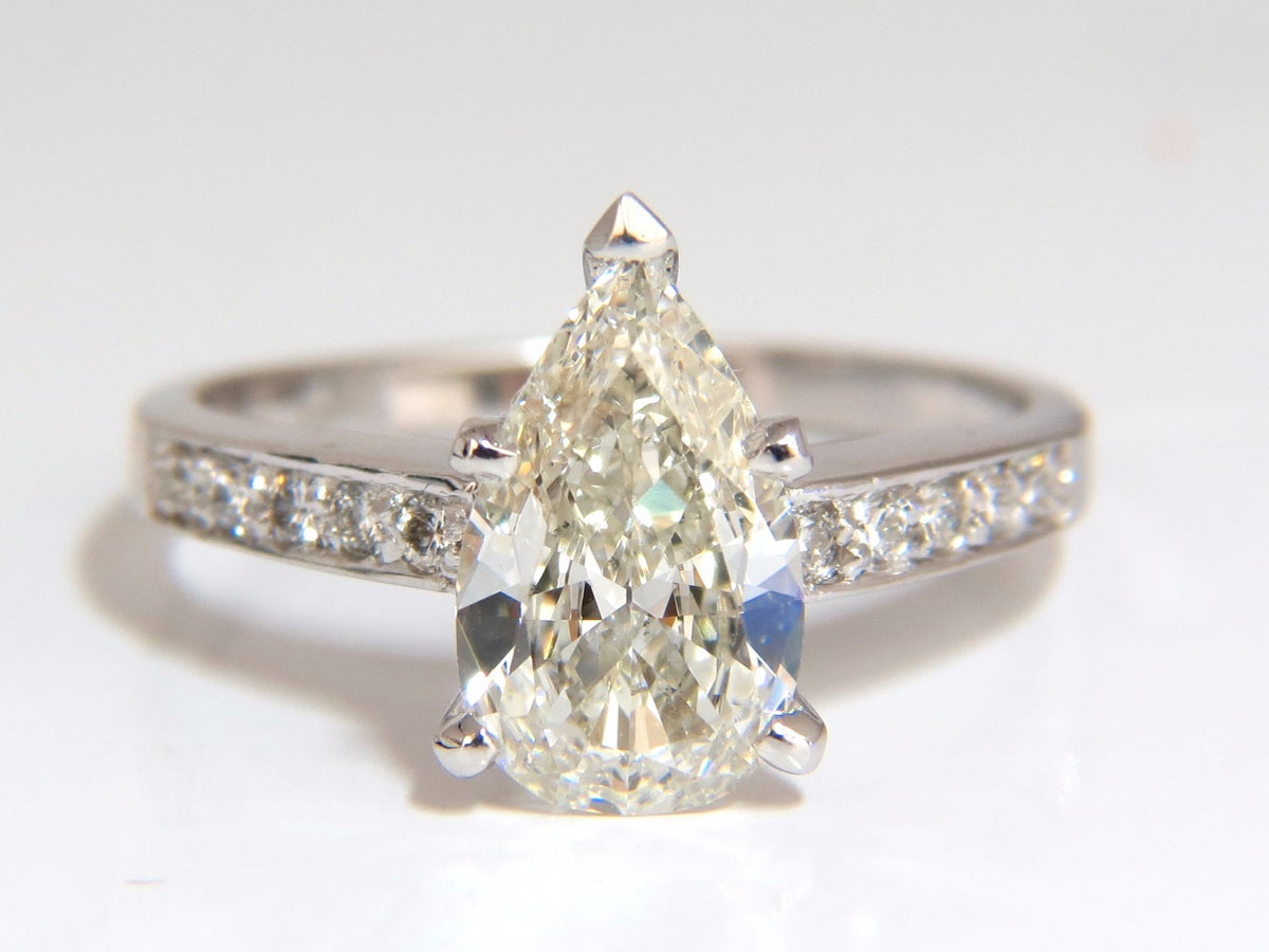 GIA Certified 1.49ct Pear Shape diamond ring .20ct. round accents 14kt *v