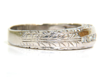 .35ct. NATURAL DIAMONDS CHANNEL DECO GILT ETCHED SCALING SHANK RING PLATINUM *v