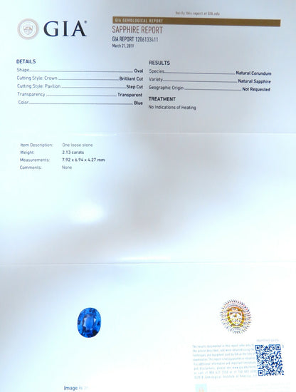 GIA Certified 2.13ct Natural Sapphire Diamonds Ring Platinum*v