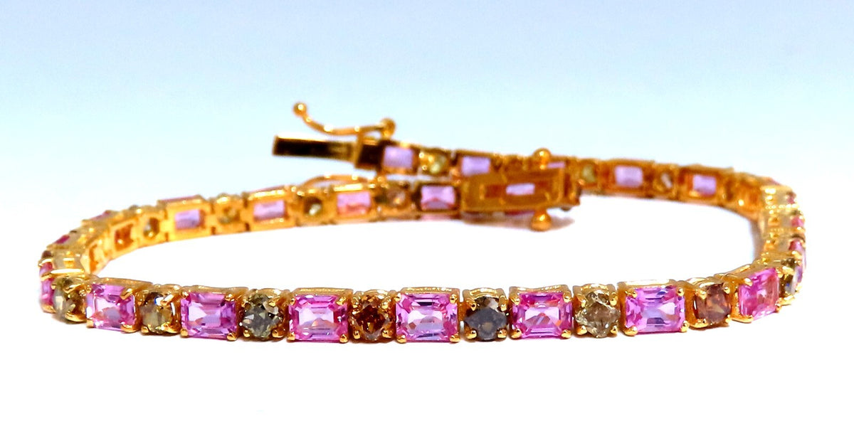 Natural Pink Sapphires Fancy Color Diamonds bracelet 14kt Fancy Yellow Brown *v