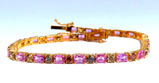 Natural Pink Sapphires Fancy Color Diamonds bracelet 14kt Fancy Yellow Brown *v