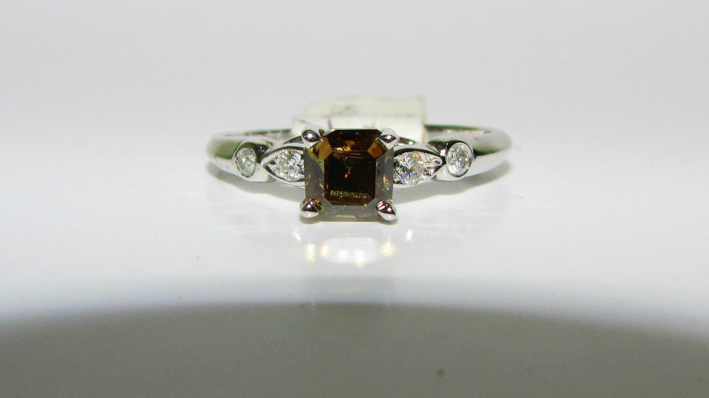 .97CT NATURAL FANCY BROWN COLOR DIAMOND RING 14kt GOLD *v