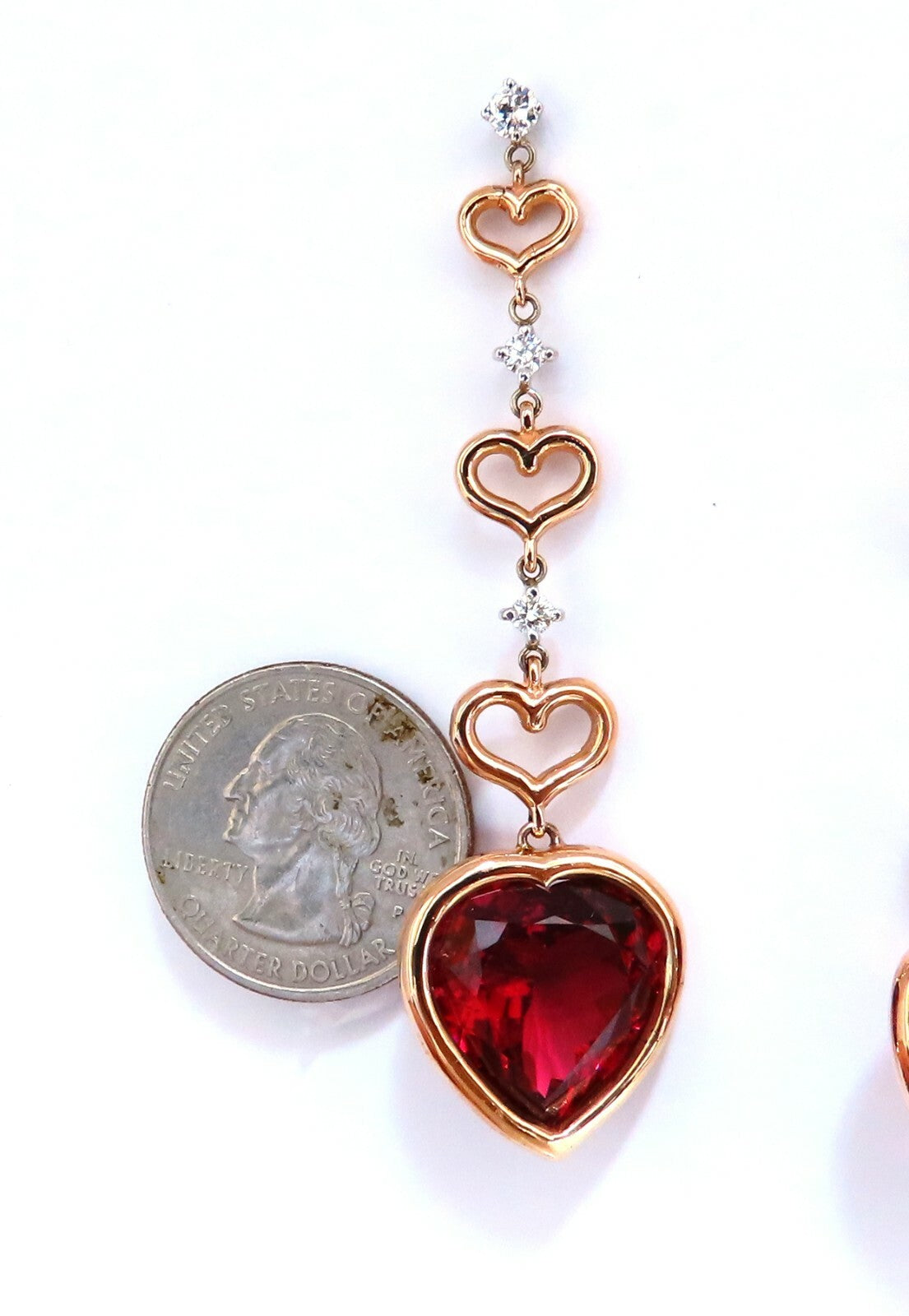GIA Certified Natural Red Heart Tourmaline Diamonds Dangle Earrings 14k *v