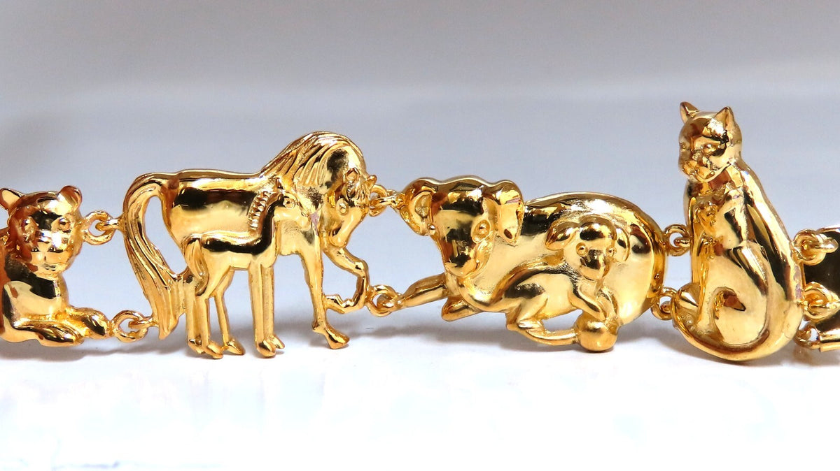 14kt Gold Animal Trail Noah Ark Bracelet Bear Sheep Kangaroo Pig Swan Lion *v