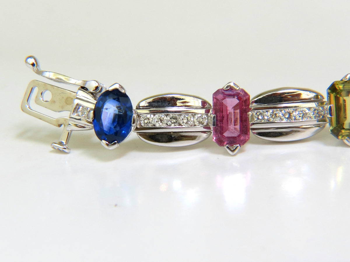 8.25CT NATURAL FINE GEM VIVID COLORS SAPPHIRE DIAMOND BRACELET 14KT *v