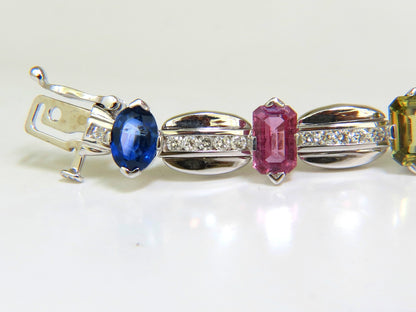 8.25CT NATURAL FINE GEM VIVID COLORS SAPPHIRE DIAMOND BRACELET 14KT *v
