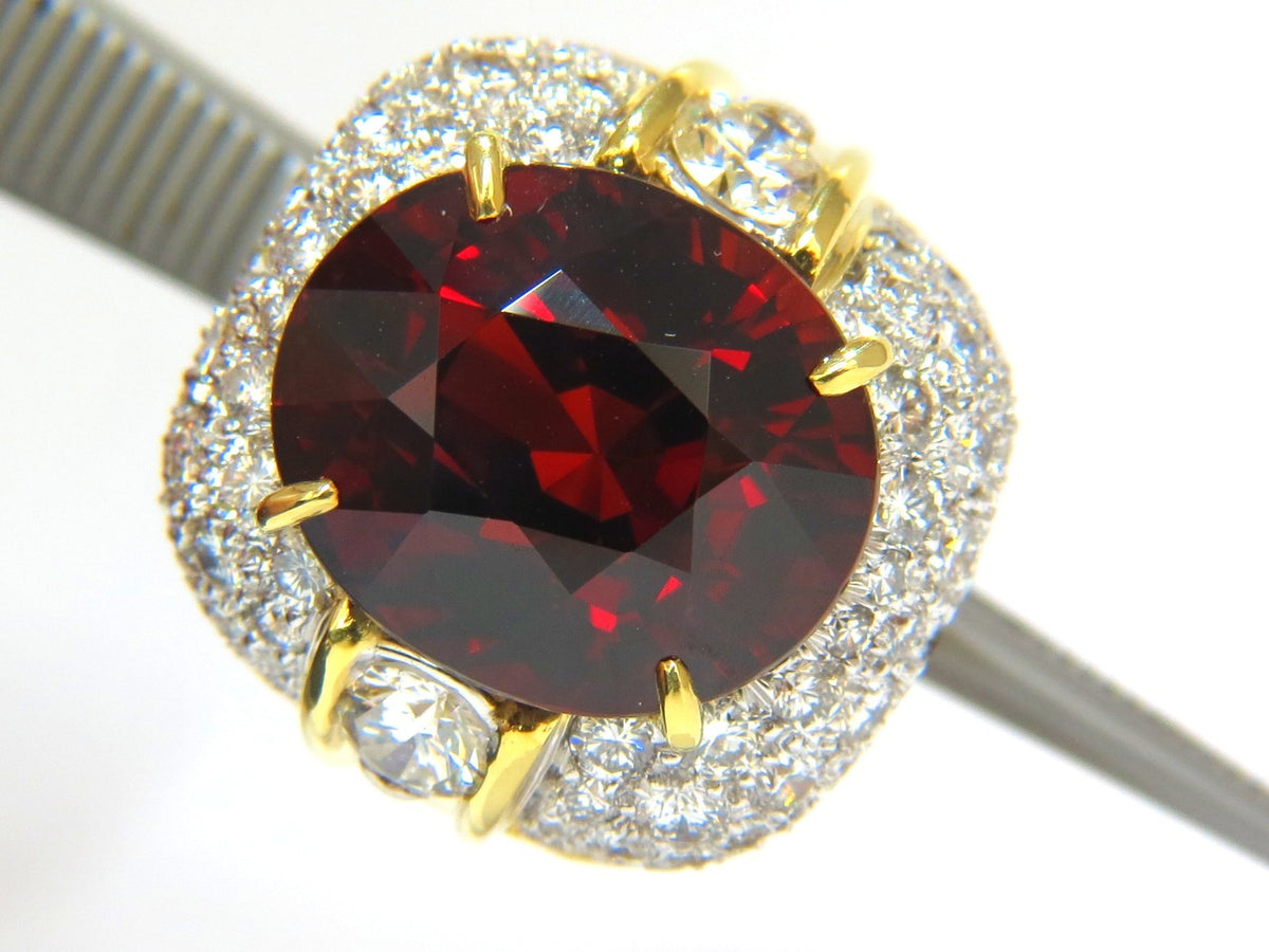 32.64ct GIA NATURAL RED SPESSARTITE GARNET DIAMONDS RAISED DOME RING 18KT *v