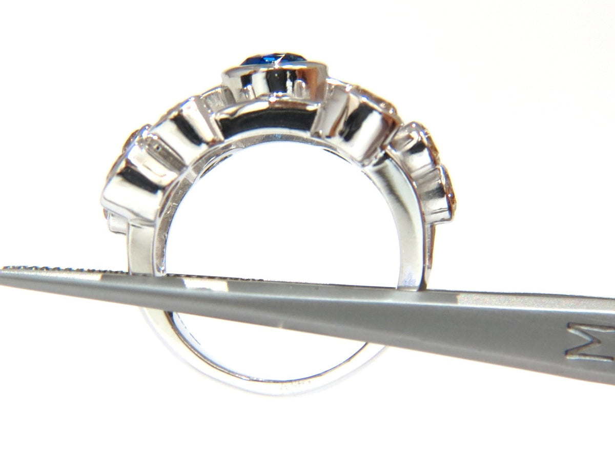 3.20ct NATURAL SAPPHIRE FANCY BROWN DIAMONDS RING 14KT STATION FLUSH DECO *v