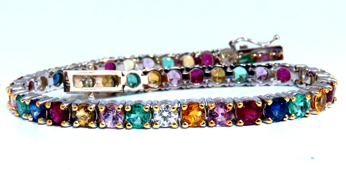 9.80ct natural ruby emerald sapphires diamond tennis bracelet 14kt gem line *v