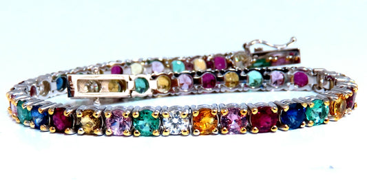 9.80ct natural ruby emerald sapphires diamond tennis bracelet 14kt gem line *v