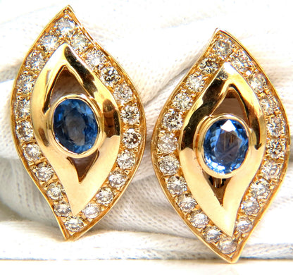 4.75CT NATURAL SAPPHIRE DIAMOND EARRINGS OMEGA CLIP 14KT CORNFLOWER *v