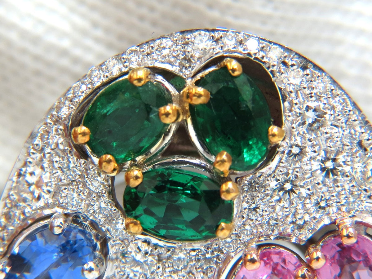 7.26CT NATURAL SAPPHIRE EMERALD RUBY DIAMONDS SECTIONAL COCKTAIL RING 18KT*v