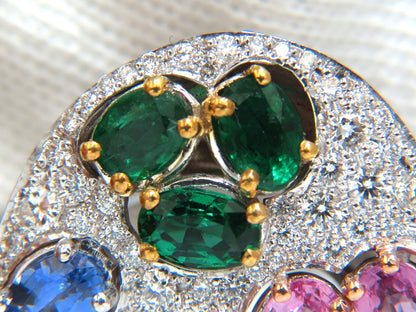 7.26CT NATURAL SAPPHIRE EMERALD RUBY DIAMONDS SECTIONAL COCKTAIL RING 18KT*v