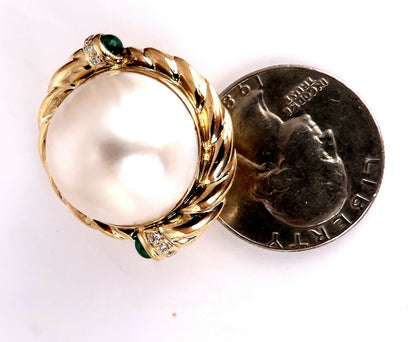 18.4mm Mabe Pearls .80ct emerald Clip Earrings 18kt Gold *v