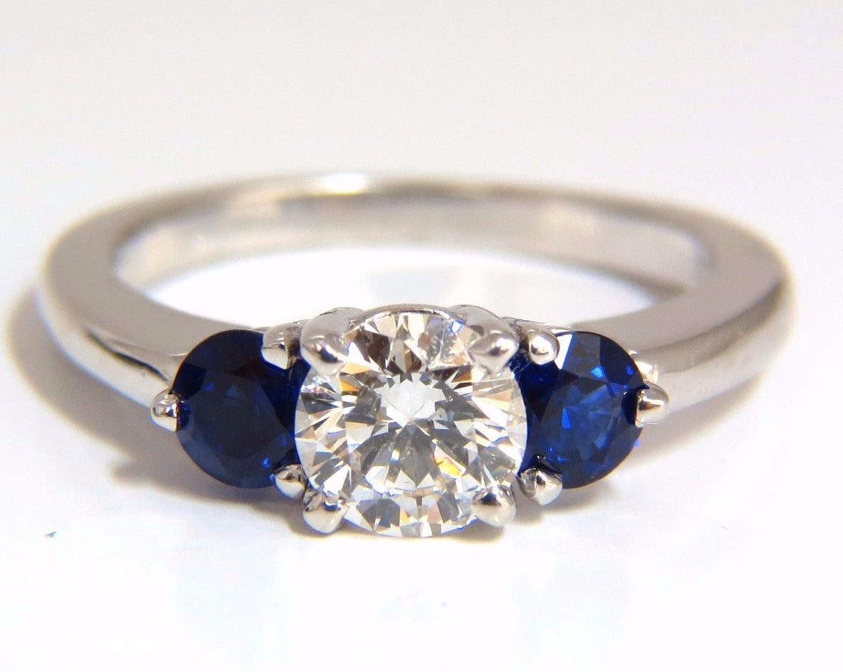 1.57CT NATURAL DIAMONDS SAPPHIRE THREE STONE RING 14KT ROYAL BLUE *v