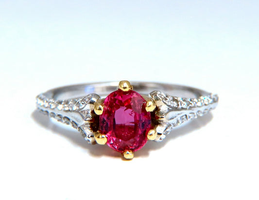 AIGS Certified 1.07ct Natural Pink No Heat Ruby Diamonds Ring 14 Karat *v