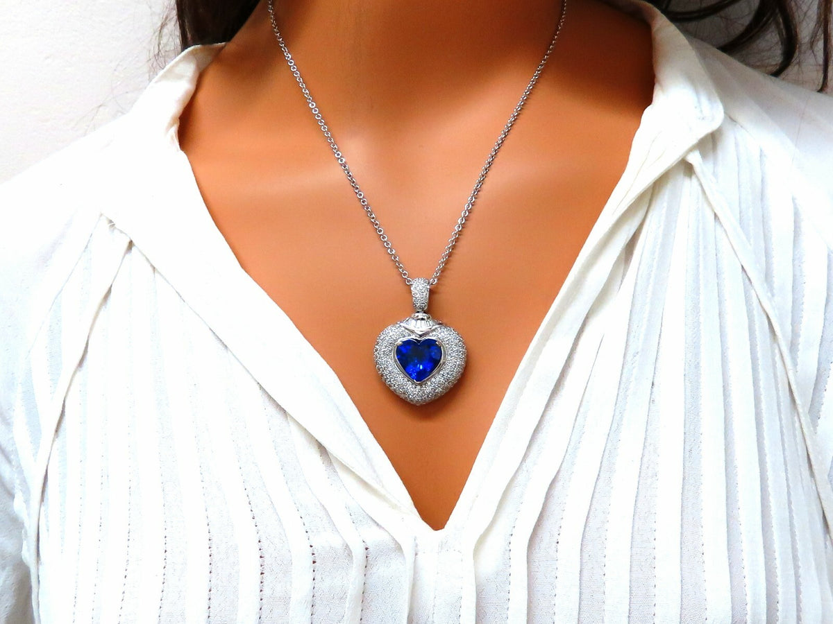 GIA Certified 8.50ct Natural Heart Tanzanite Diamond Necklace 14kt Gold Prime *v