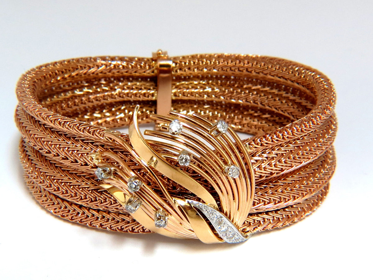 Vintage Argentina Republic 18kt Flex Mesh Tubular .50ct. Diamonds Bracelet *v