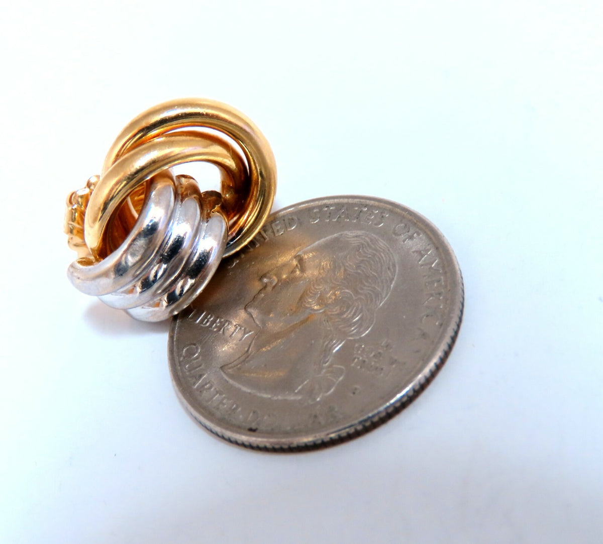 14kt Gold Clip earrings Circular Knocker Two Toned *v