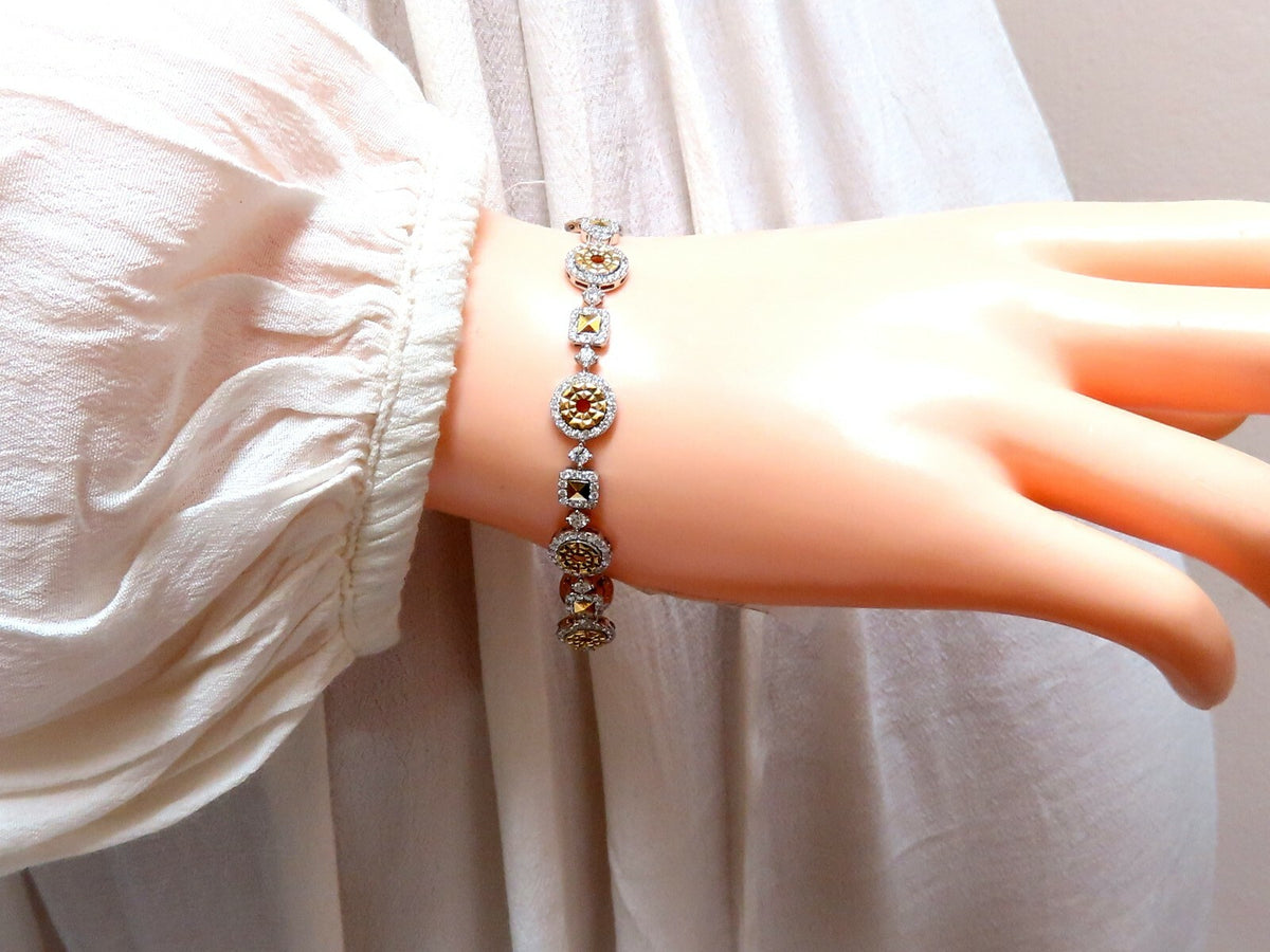 2.71ct Natural Round Diamonds Bracelet Alternated Pyramid Cut Link 18kt *v