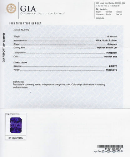 GIA CERTIFIED NATURAL 15.06CT 18KT GOLD NATURAL TANZANITE DIAMOND RING *v