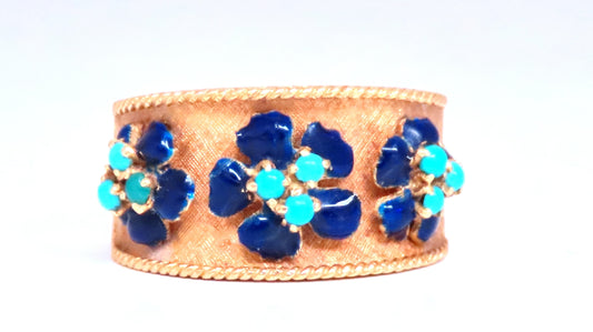.50ct Natural Turquoise Blue Daisy Petal Vintage Ring 18kt Gold Ref 12300 *v