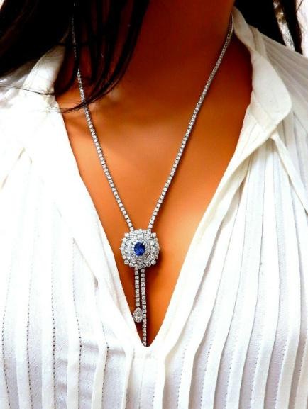 Cluster Bolo Necklace Sapphire Diamonds 18kt Gold GIA Certified 17.30ct 12349 *v