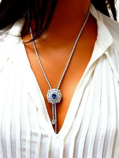 Cluster Bolo Necklace Sapphire Diamonds 18kt Gold GIA Certified 17.30ct 12349 *v
