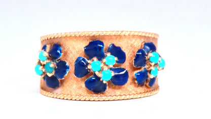 .50ct Natural Turquoise Blue Daisy Petal Vintage Ring 18kt Gold Ref 12300 *v