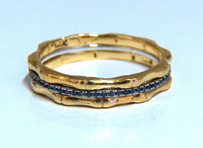 .40ct Natural Black Diamonds & Bamboo Deco Bands Stacking Rings 14kt gold *v