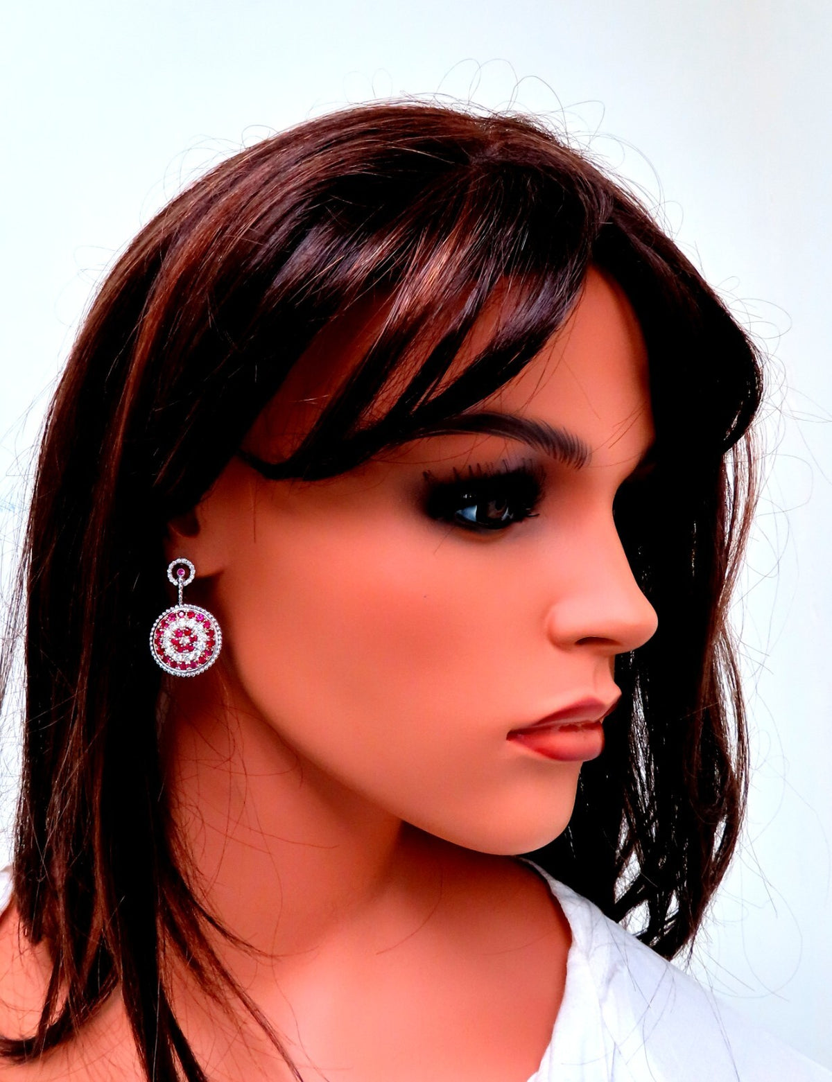 Natural 5.20ct Ruby Diamonds Dangle Earrings 14kt Bullseye Statement *v