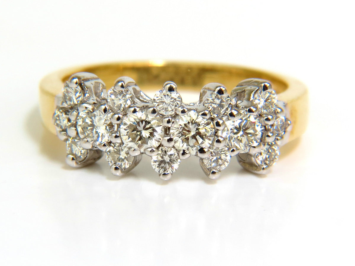 18KT GOLD 1.00CT NATURAL DIAMONDS CLUSTER BAND RING EXCELLENT CUTS *v