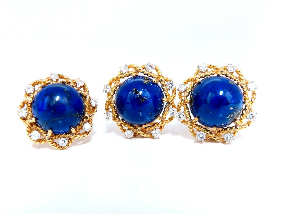 GIA Certified Natural Lapis Diamond Clip Earrings & Ring 18kt *v