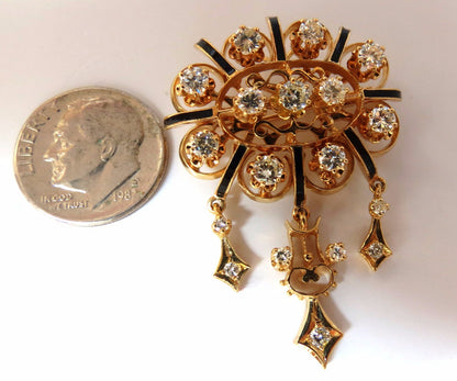 1.50ct diamonds tassel 1960's pendant brooch pin 14kt *v