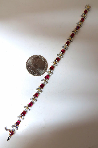 7.28ct Red natural ruby diamonds flower cluster tennis bracelet 18kt gold *v