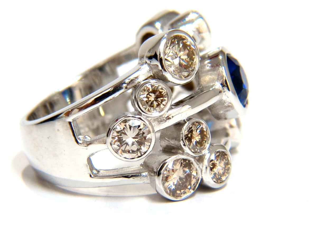 3.20ct NATURAL SAPPHIRE FANCY BROWN DIAMONDS RING 14KT STATION FLUSH DECO *v