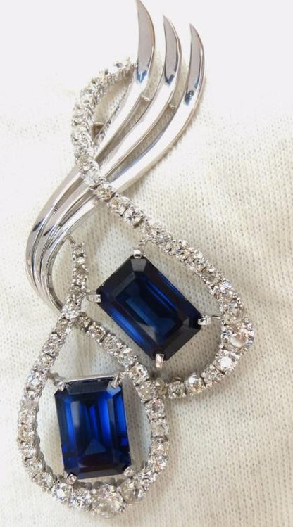 25ct Royal Blue Lab Sapphire & Natural Diamonds Brooch pin Platinum 12237 *v