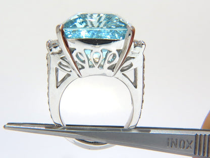 GIA CERTIFIED 39.10ct NATURAL CUSHION CUT AQUAMARINE DIAMONDS RING 14kt *v