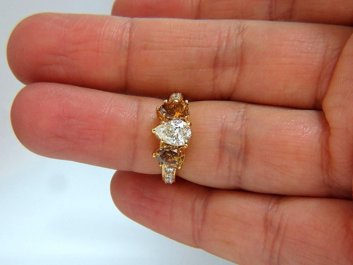 Natural .78ct Pear & 1.52ct Fancy Yellow Brown Diamonds Ring 18kt 10027 *v