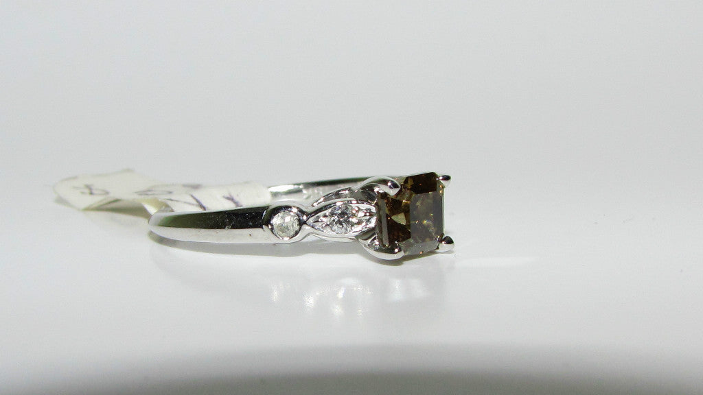 .97CT NATURAL FANCY BROWN COLOR DIAMOND RING 14kt GOLD *v