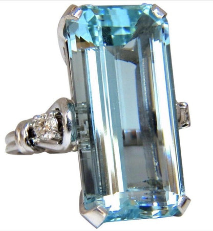 GIA Certified 19.67 Carat Natural "Blue" Aquamarine Diamonds Ring Vivid Cut *v