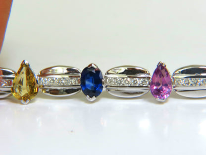 8.25CT NATURAL FINE GEM VIVID COLORS SAPPHIRE DIAMOND BRACELET 14KT *v