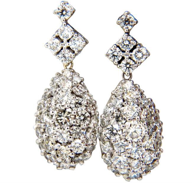 6.50ct. Natural Round Diamonds Dangle Pear Cocktail Earrings 14kt 12357 *v
